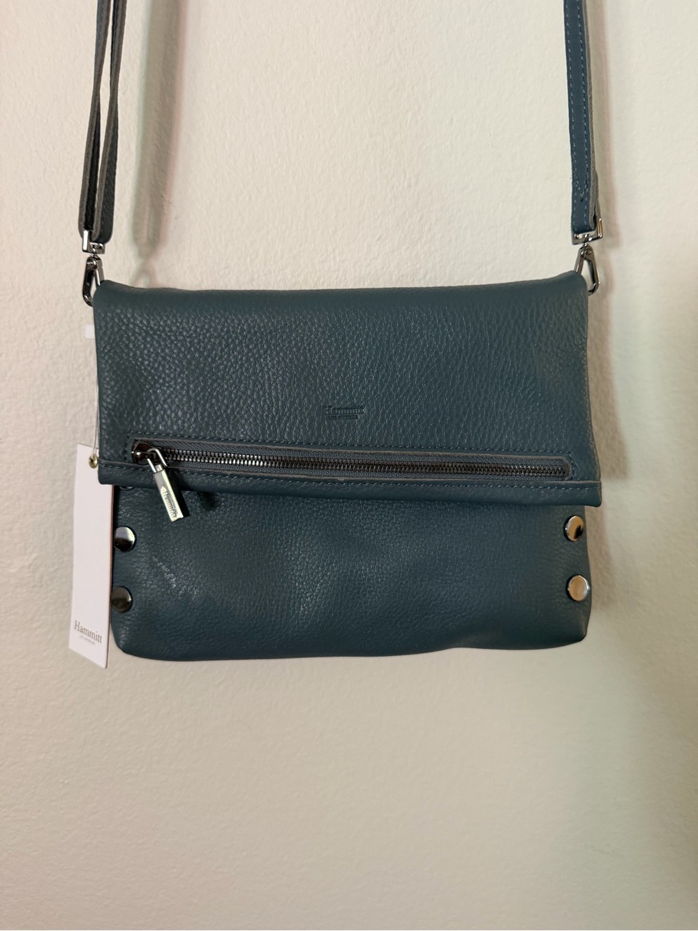Hammitt Teal Foldover Leather Crossbody with Silver Hardware